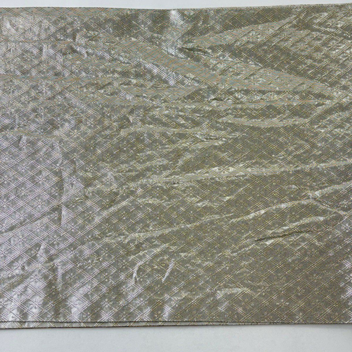袋帶 秀品級櫻梅花金金箔銀色六通 純蠶絲