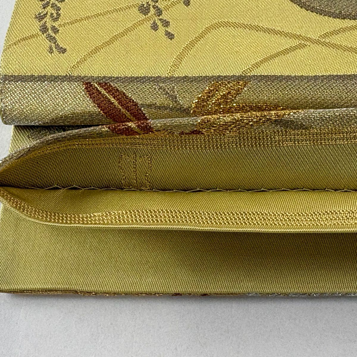 袋帶 秀品級 川島織物 落款あり ヱ霞 松樹竹子梅花 金銀彩 金金箔 黃綠 六通 純蠶絲