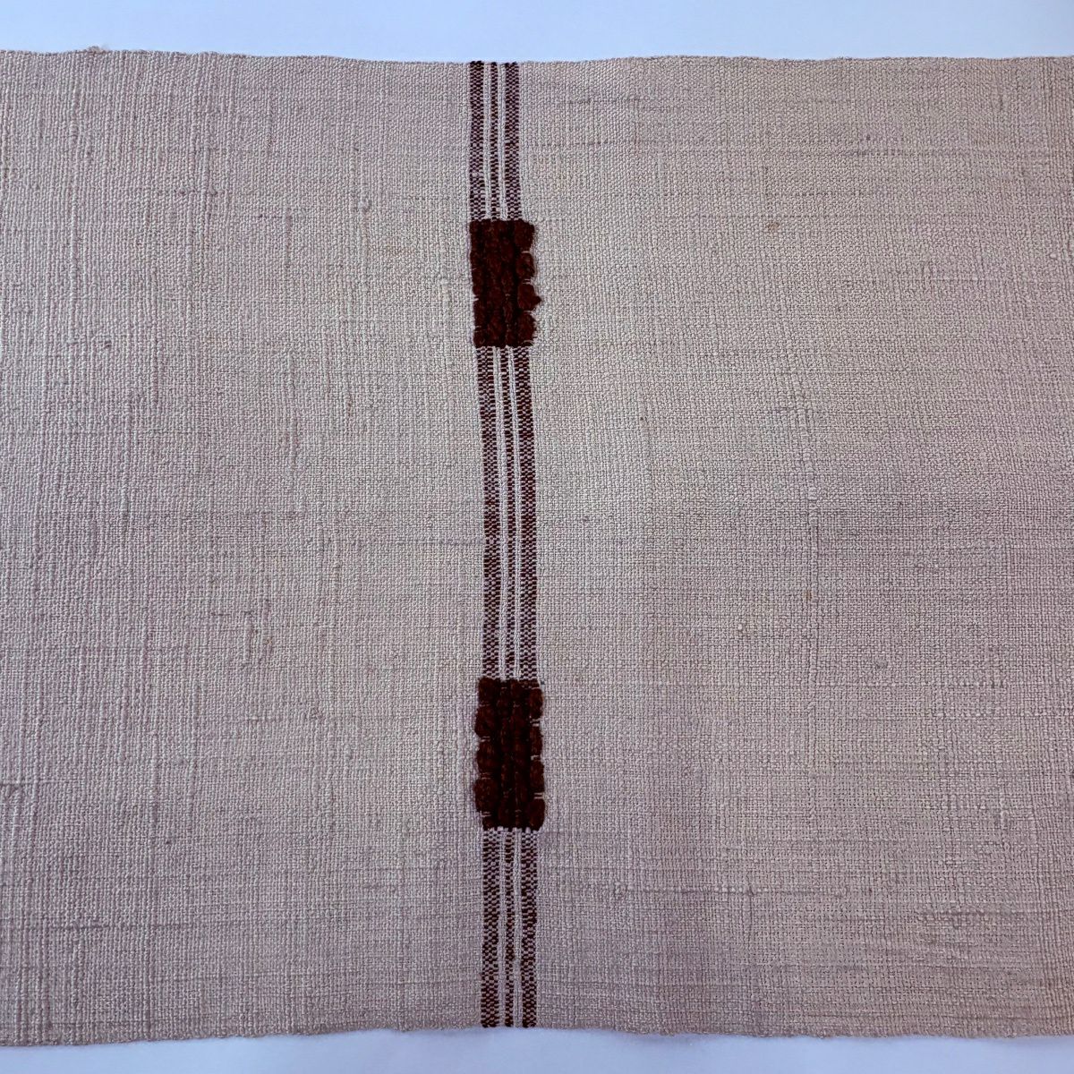 【美品】 名古屋帶 秀品級 紬織織 八寸名古屋帶 松樹葉仕立 縞模樣 米色 純蠶絲