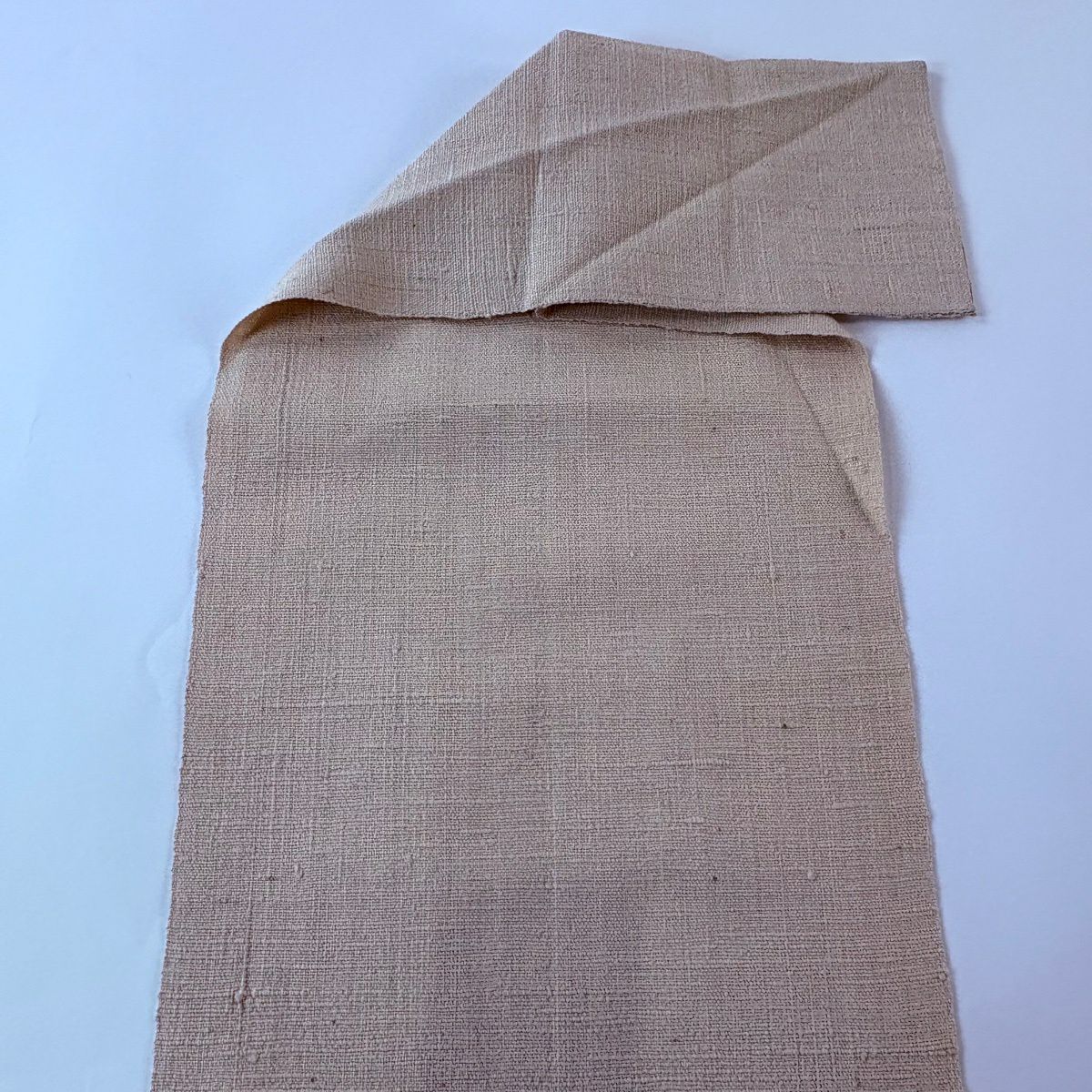 【美品】 名古屋帶 秀品級 紬織織 八寸名古屋帶 松樹葉仕立 縞模樣 米色 純蠶絲