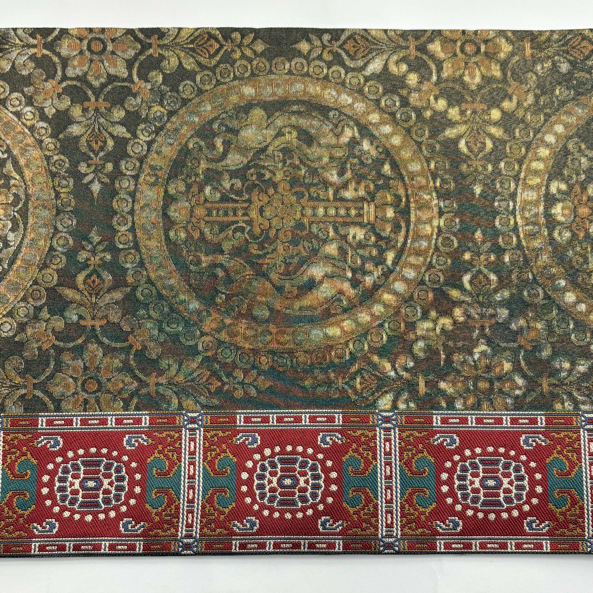 【美品】 袋帶 秀品級 草花紋 龍 金金箔 金絲 茶綠 六通 純蠶絲