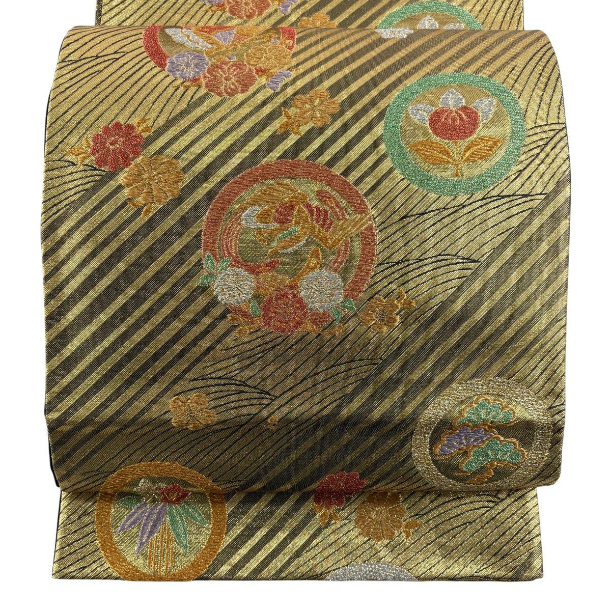 【美品】 袋帶 秀品級 鎌倉文 波 金金箔 金絲 金 六通 純蠶絲