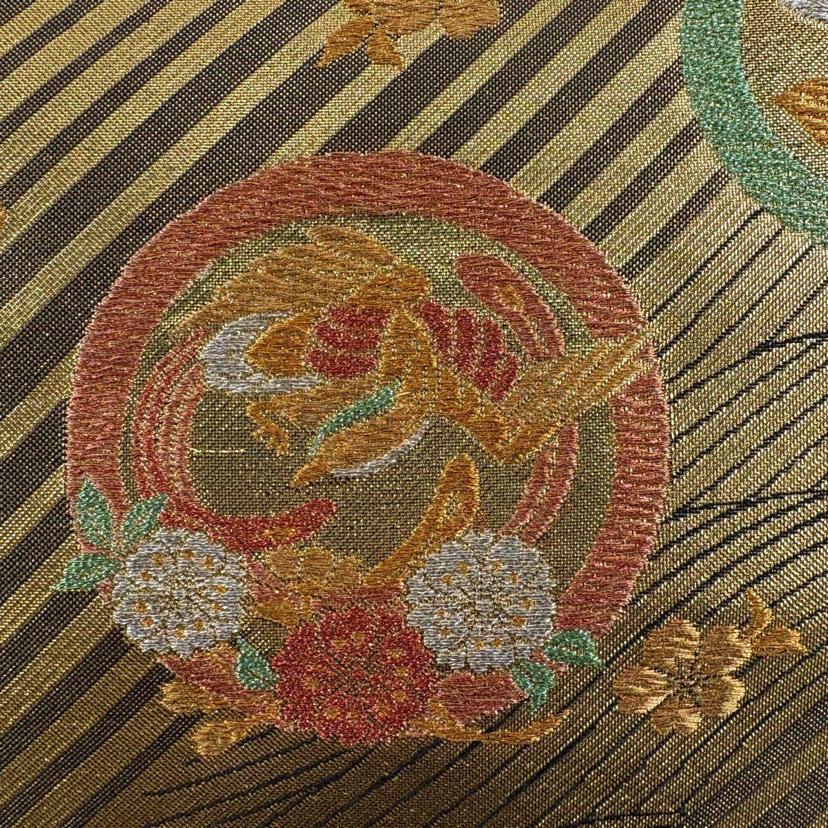 【美品】 袋帶 秀品級 鎌倉文 波 金金箔 金絲 金 六通 純蠶絲