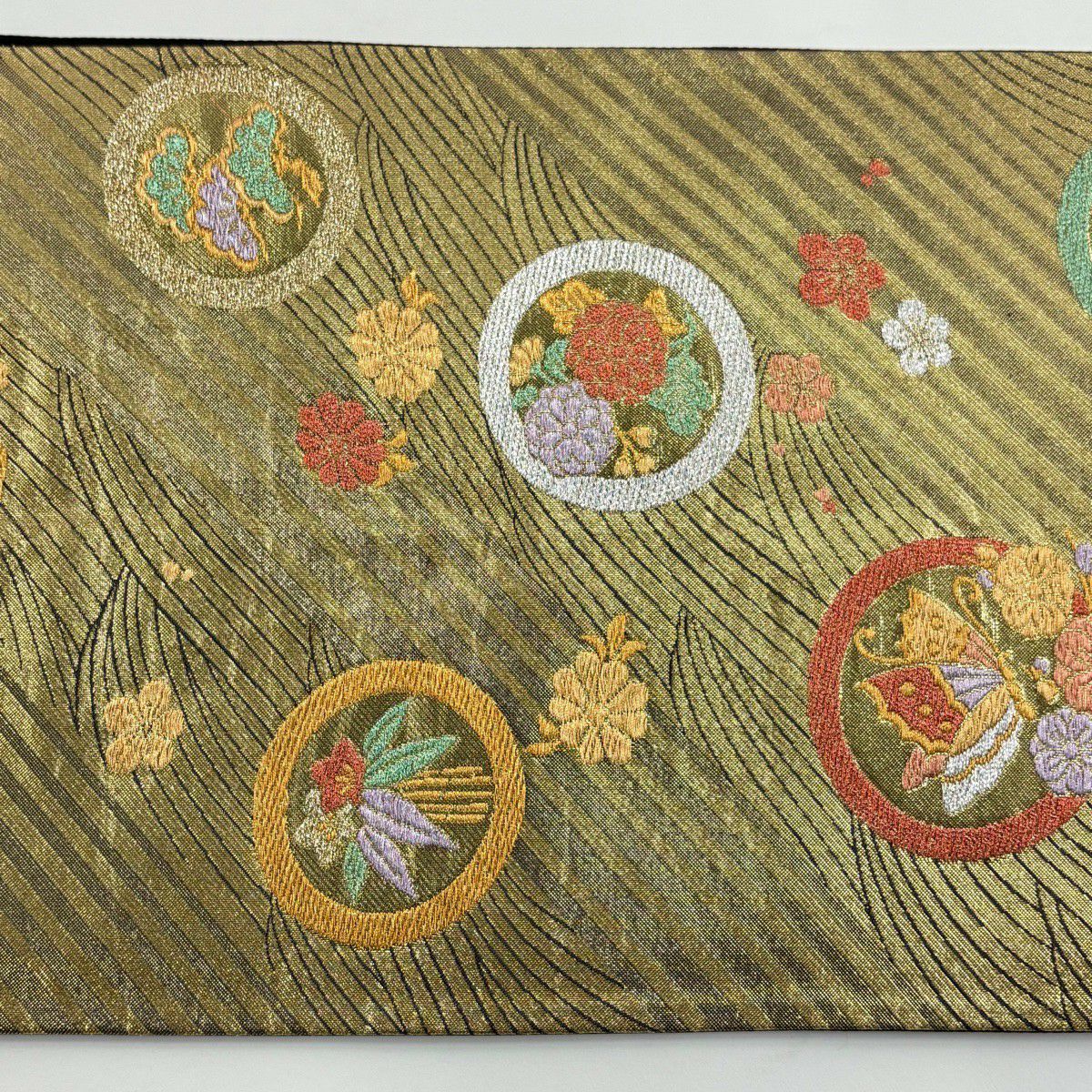 【美品】 袋帶 秀品級 鎌倉文 波 金金箔 金絲 金 六通 純蠶絲