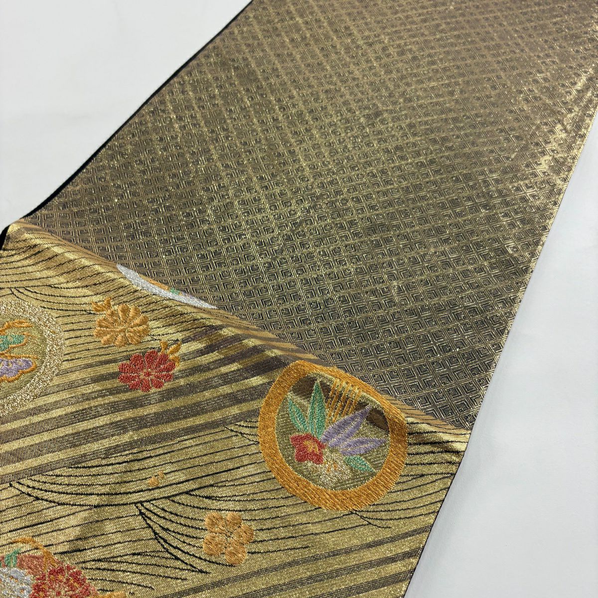 【美品】 袋帶 秀品級 鎌倉文 波 金金箔 金絲 金 六通 純蠶絲