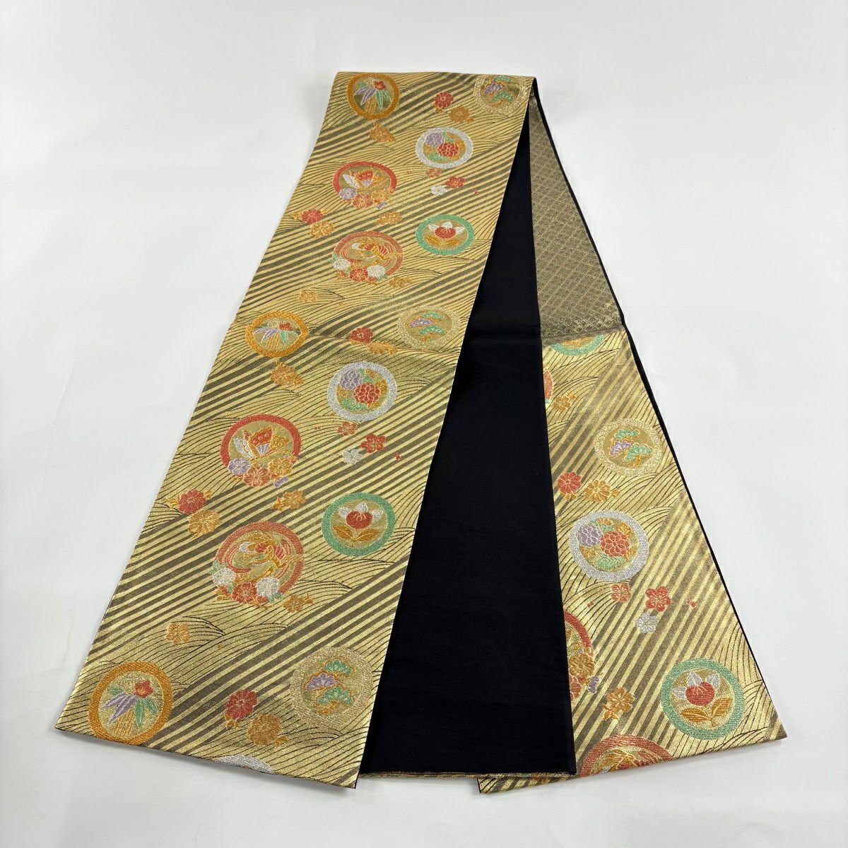 【美品】 袋帶 秀品級 鎌倉文 波 金金箔 金絲 金 六通 純蠶絲