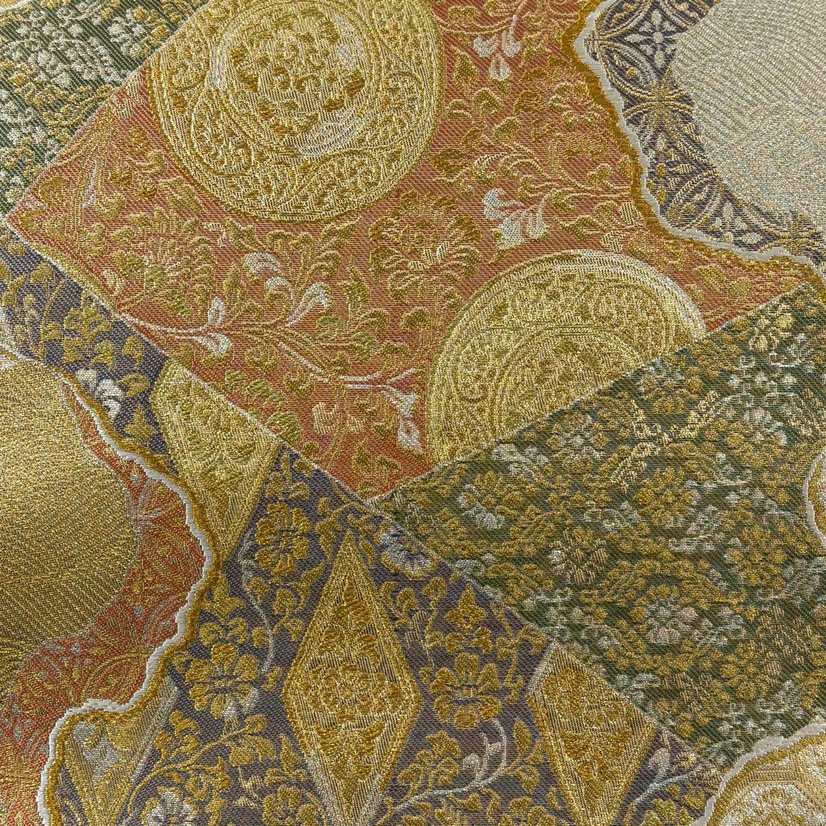 袋帶 秀品級 鏡裏文 花鳥 金銀線 金金箔 金色 六通 純蠶絲