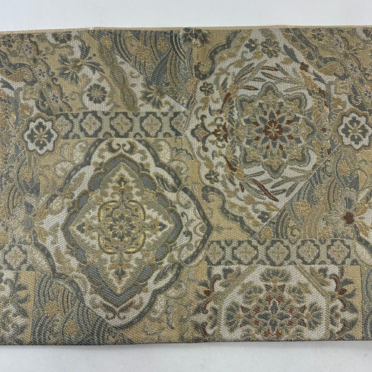 【美品】 袋帶 秀品級 華紋 向鳥 金絲 奶油 六通 純蠶絲