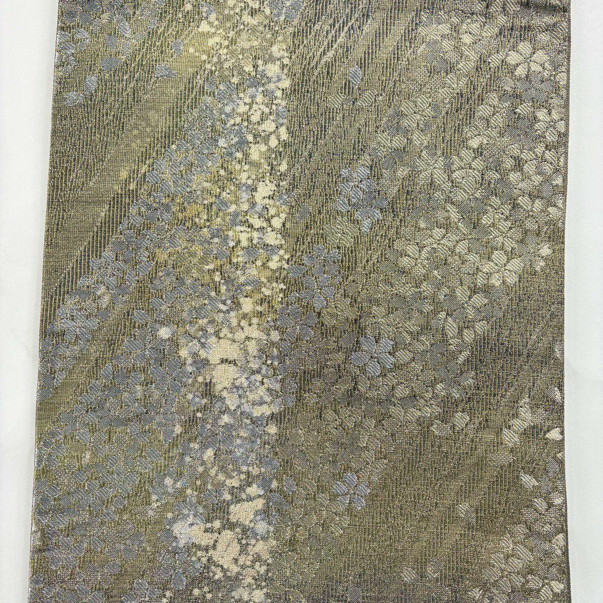 【美品】 袋帶 秀品級 幾何學 金絲 金金箔 墨色 全通 純蠶絲