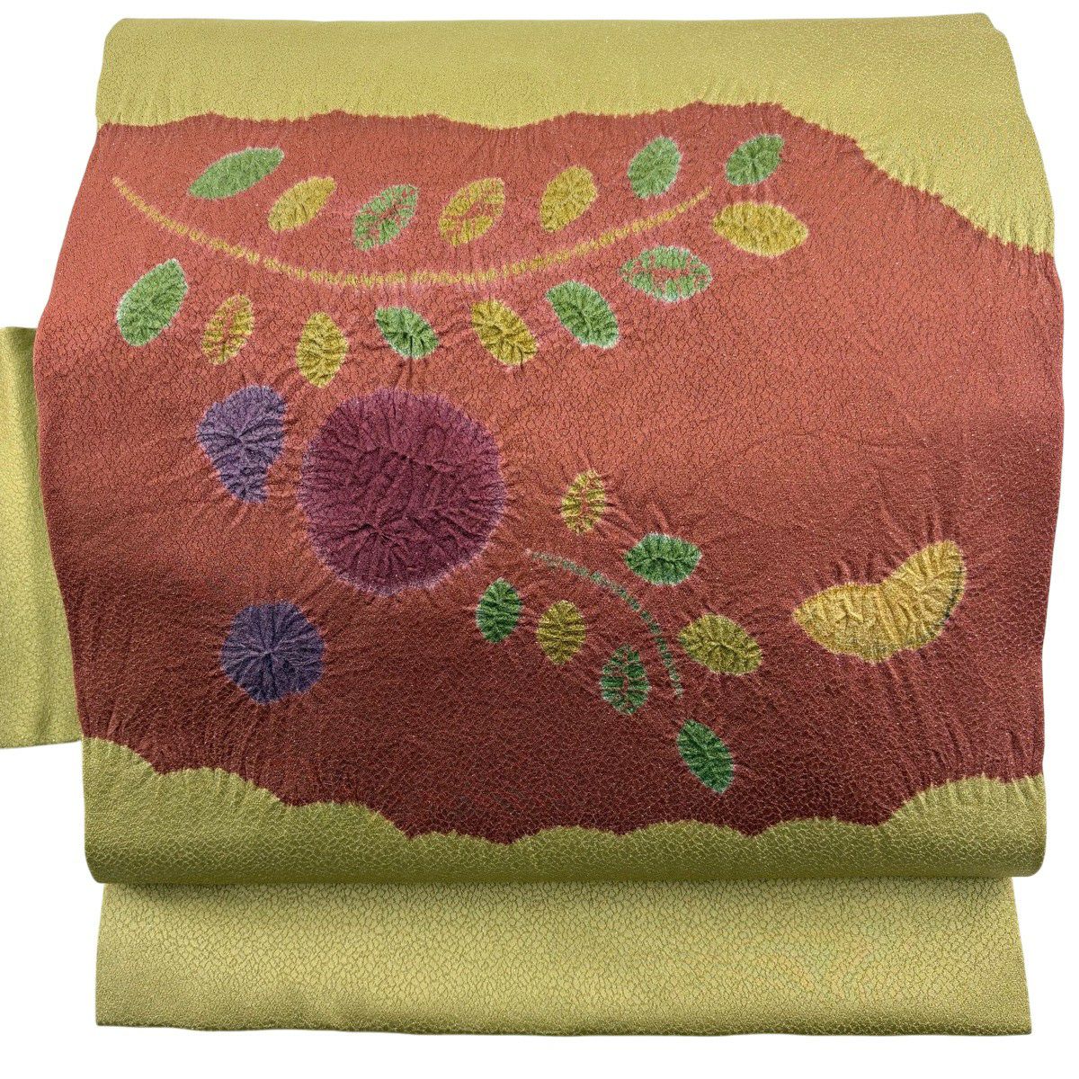 【美品】名古屋帶 秀品級 草花紋 金銀彩 抹茶 純蠶絲