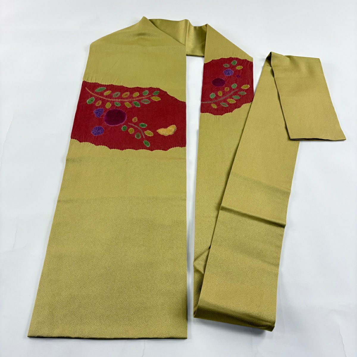 【美品】名古屋帶 秀品級 草花紋 金銀彩 抹茶 純蠶絲