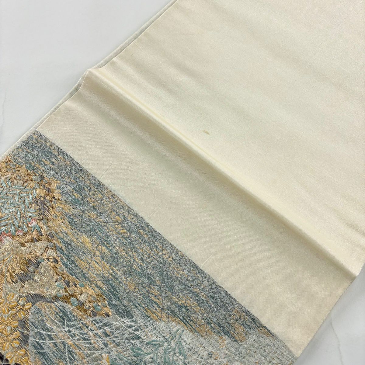 袋帶 秀品級 九百織 京山八景 本金金箔 薄青綠 六通 純蠶絲