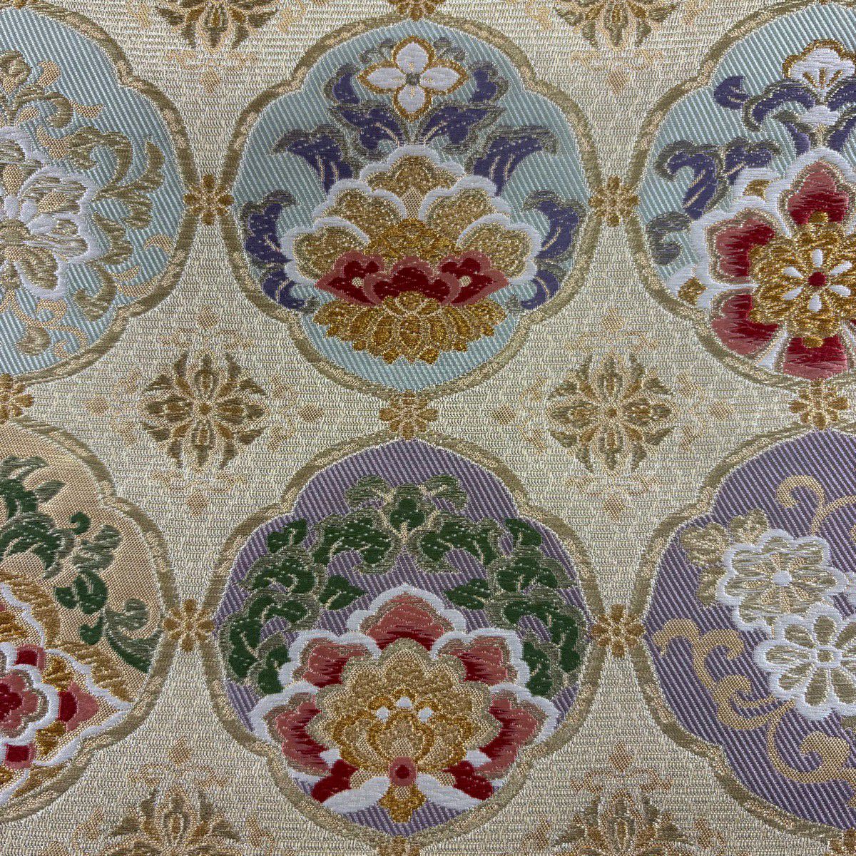 【美品】 袋帶 秀品級 草花紋紋 金彩裝飾 金金箔 金色 六通 純蠶絲