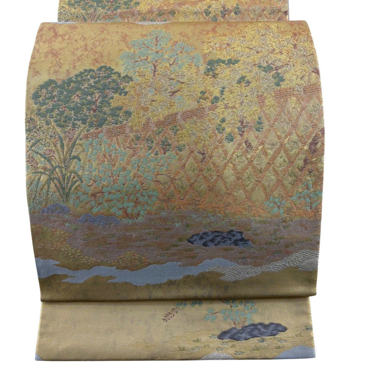 【美品】 袋帶 秀品級 光悅垣 樹木 金絲 金金箔 金色 六通 純蠶絲