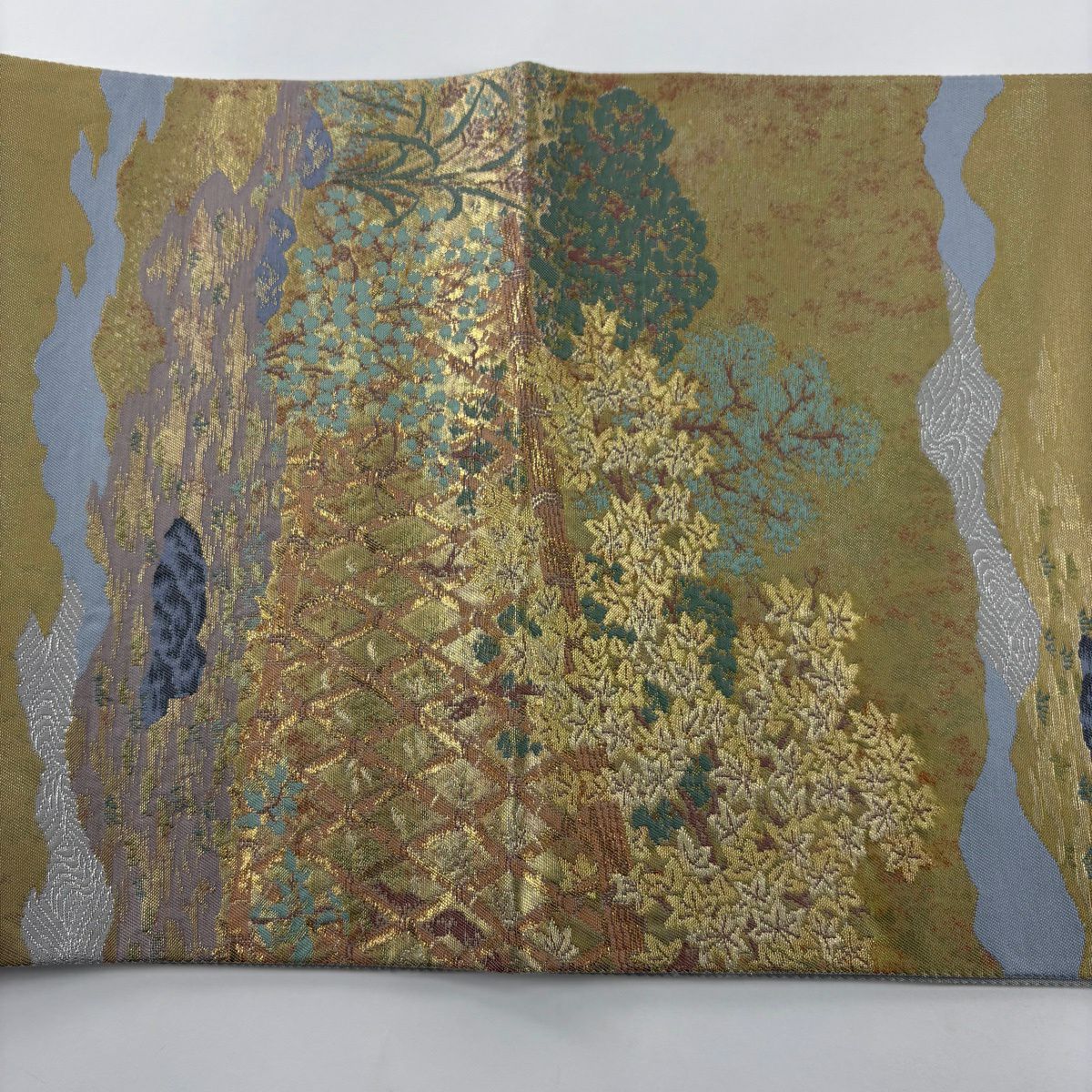 【美品】 袋帶 秀品級 光悅垣 樹木 金絲 金金箔 金色 六通 純蠶絲