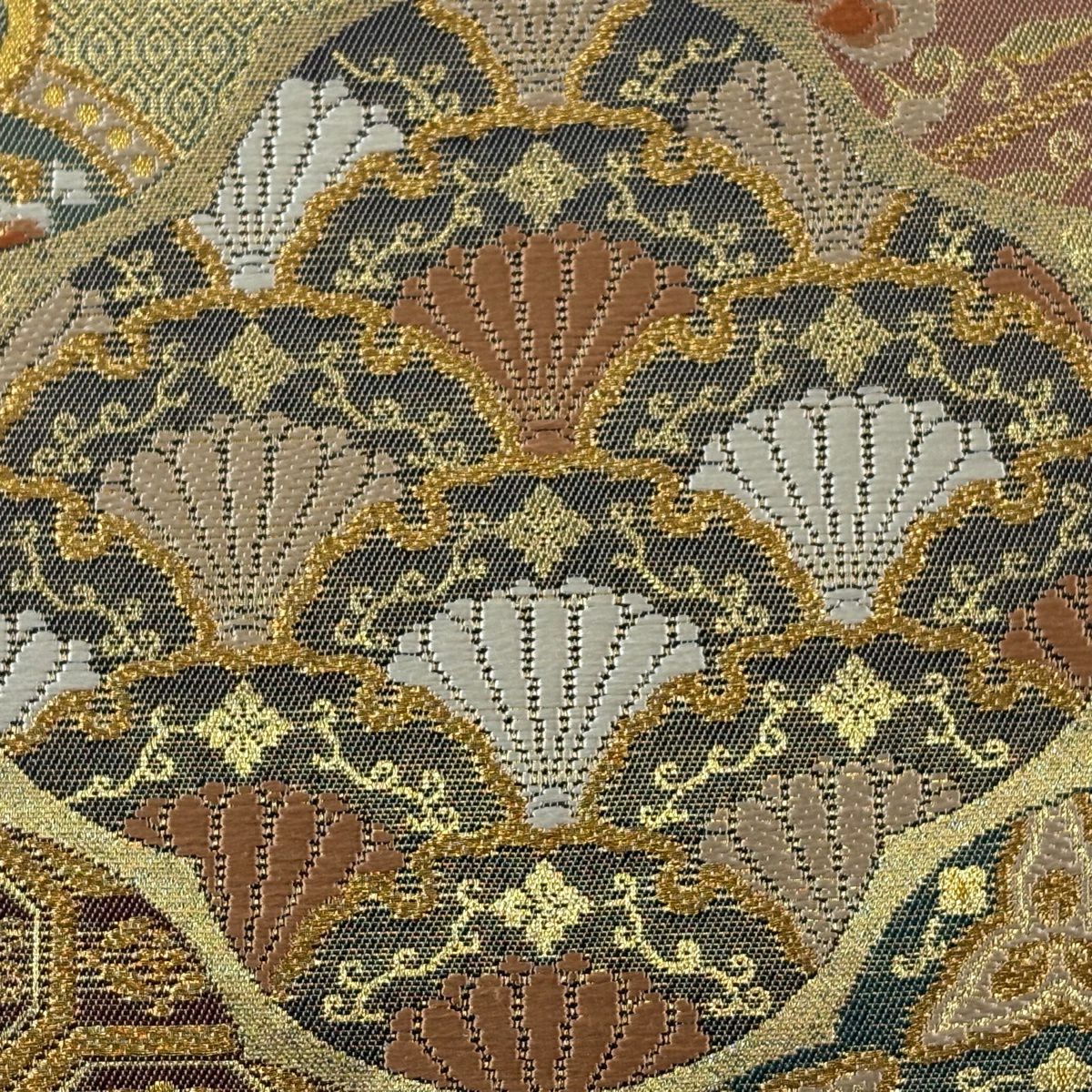 【美品】 袋帶 秀品級 華紋 龜甲 金絲 金金箔 金色 六通 純蠶絲