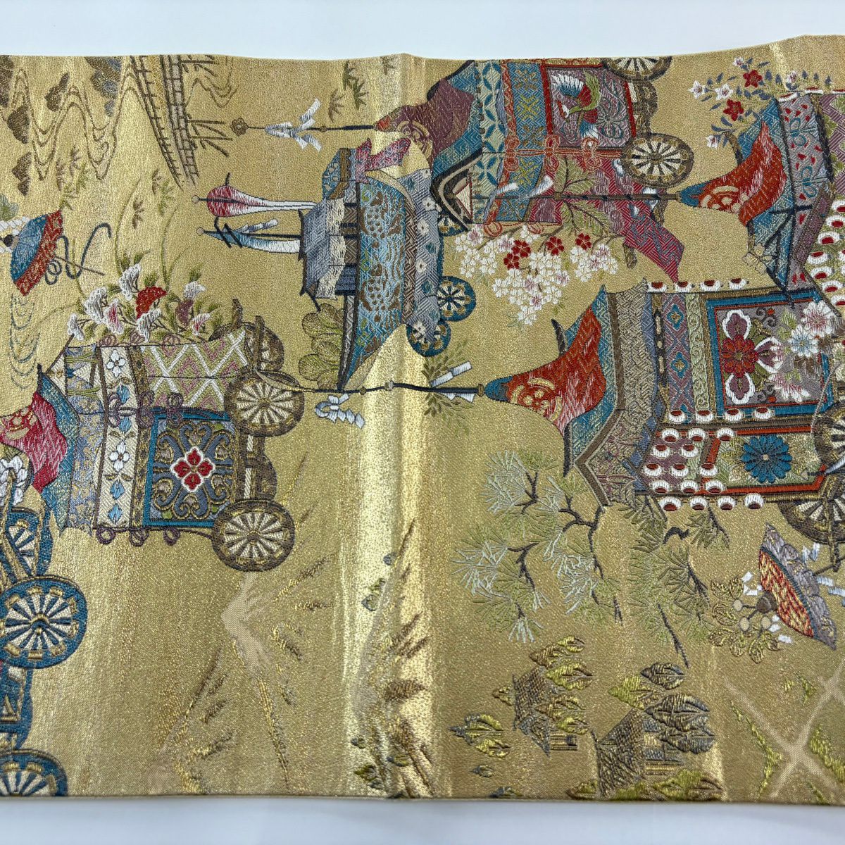 【美品】 袋帶 秀品級 山鉾 草花紋 金絲 金金箔 金色 六通 純蠶絲