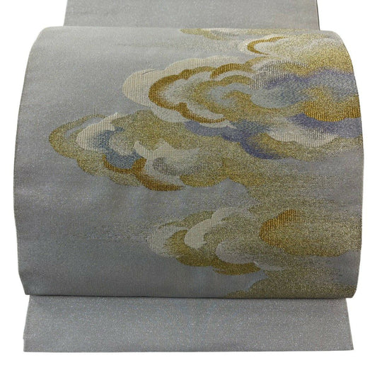 袋帶 秀品級 大和 雲紋 霞 金金箔 灰 純蠶絲