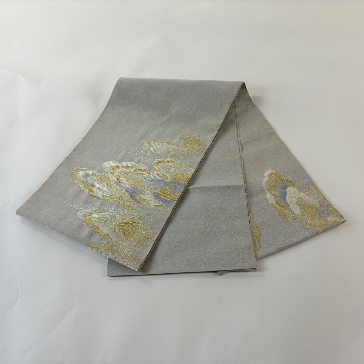 袋帶 秀品級 大和 雲紋 霞 金金箔 灰 純蠶絲