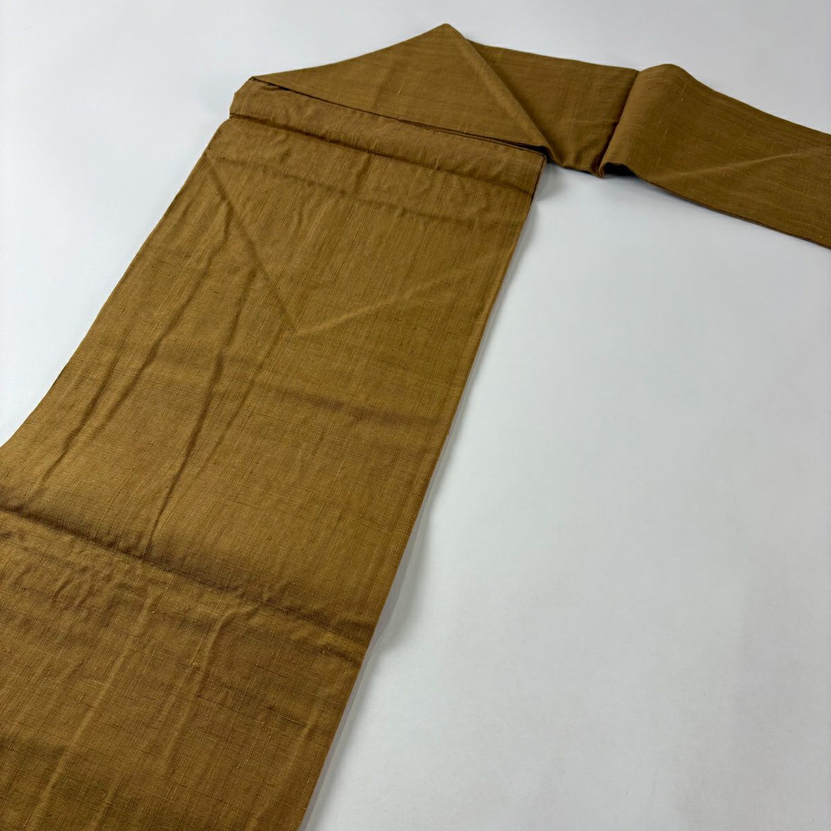 【美品】 名古屋帶 優品級 紬織織 鳥 草花紋刺繡 山吹茶 純蠶絲