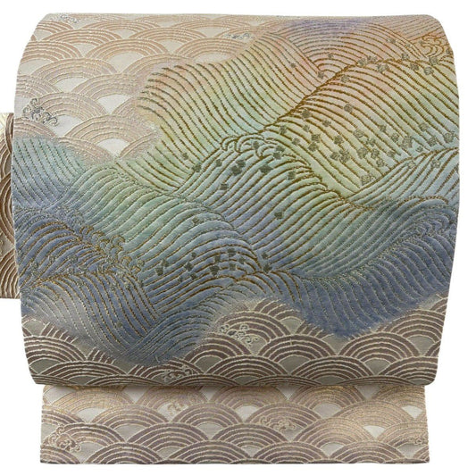 【美品】名古屋帶 秀品級 波 金糸 金色 純蠶絲