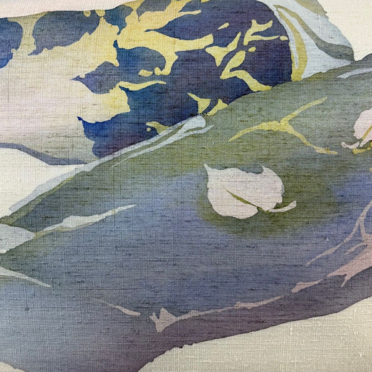 【美品】 名古屋帶 秀品級 有落款 紬織織 葉紋 輪廓 奶油色 純蠶絲