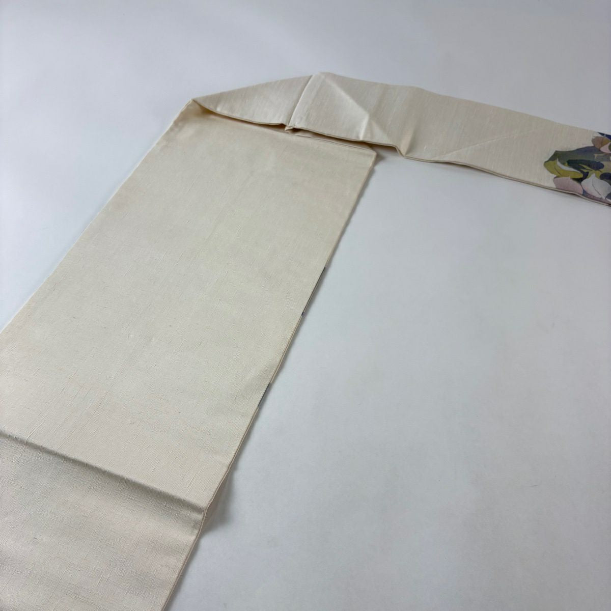 【美品】 名古屋帶 秀品級 有落款 紬織織 葉紋 輪廓 奶油色 純蠶絲