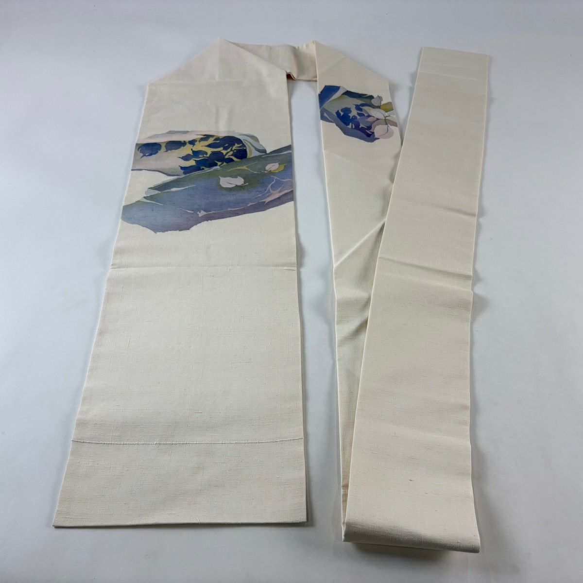 【美品】 名古屋帶 秀品級 有落款 紬織織 葉紋 輪廓 奶油色 純蠶絲