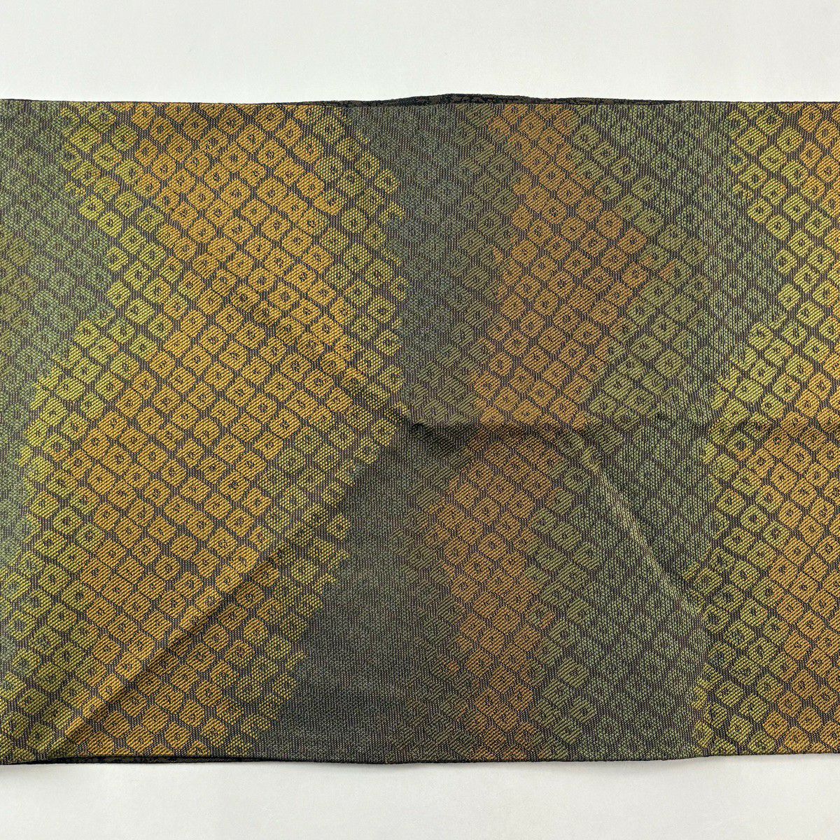 【美品】 袋帶 名古屋帶 秀品級 幾何學圖案 茶 純蠶絲