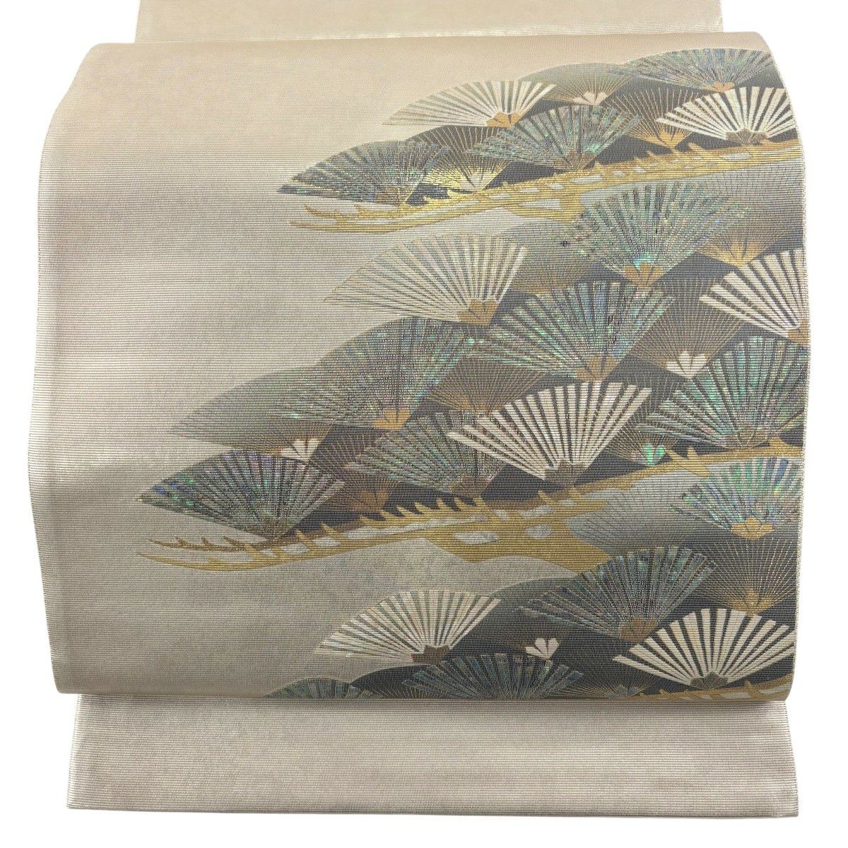 【美品】 袋帶 秀品級 松樹 螺鈿金金箔 金銀彩 太鼓圖案 純蠶絲