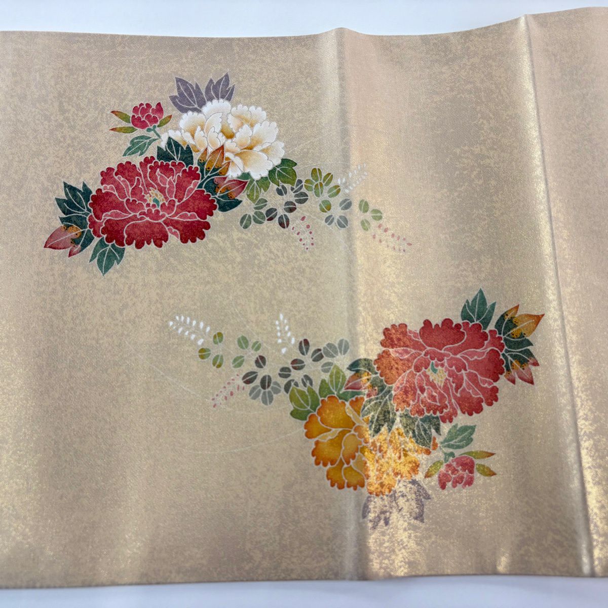 【美品】 袋帶 秀品級 舟 草花紋 金金箔 金色 お太鼓圖案 純蠶絲