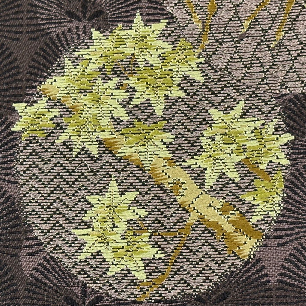 【美品】 袋帶 秀品級 鹿 楓 金絲 焦茶 六通 純蠶絲