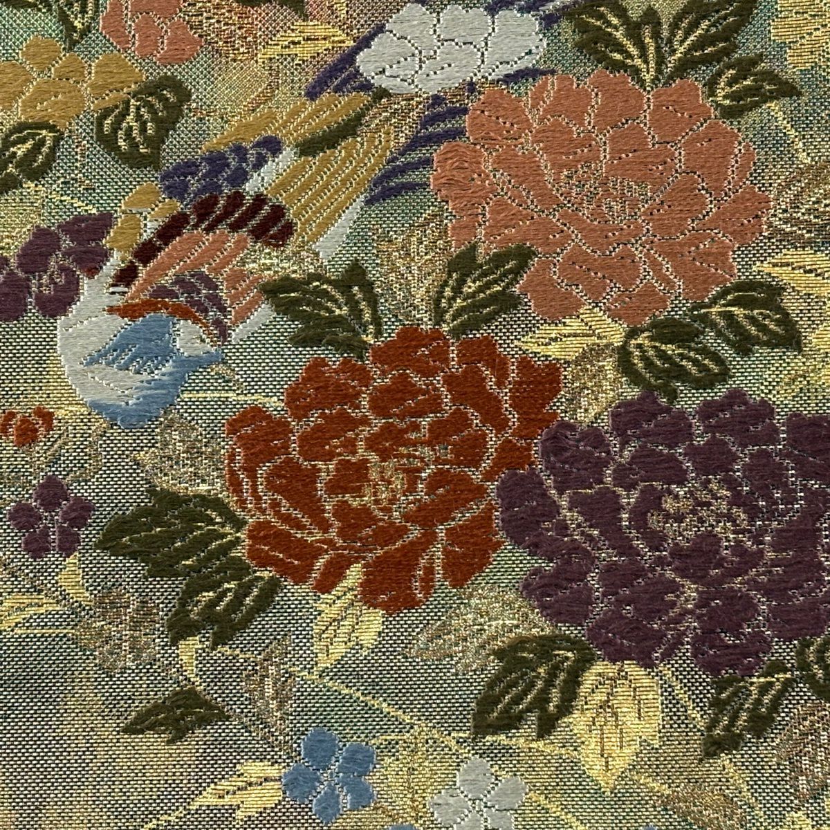 袋帶 秀品級 關西仕立 松樹獻上花鳥紋 金絲 金金箔 金色 六通 純蠶絲