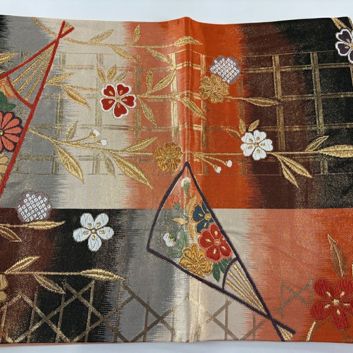 袋帶 秀品級 中啓 枝垂櫻 金絲 唐織 朱 純蠶絲