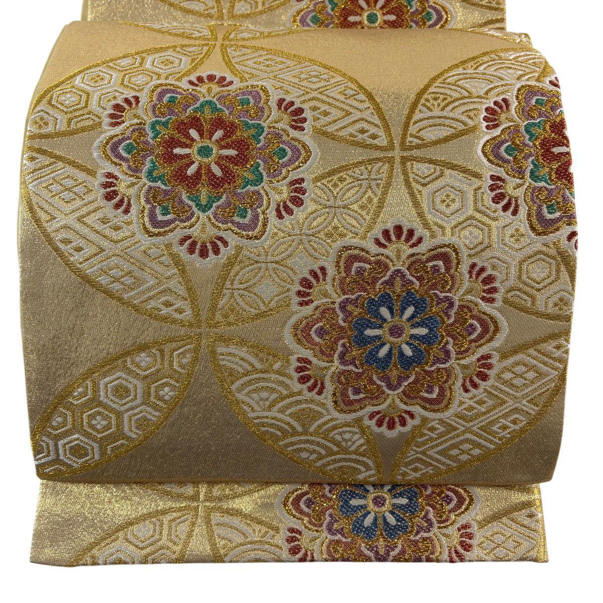 【美品】 袋帶 秀品級 華紋 七寶 金絲 金金箔 金色 六通 純蠶絲