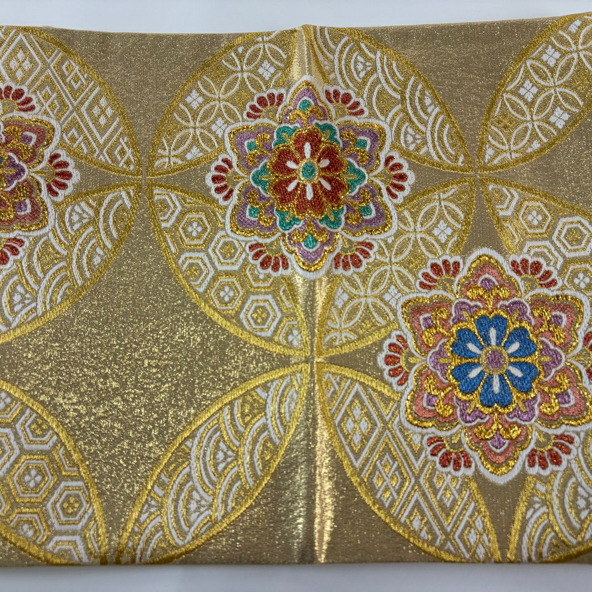 【美品】 袋帶 秀品級 華紋 七寶 金絲 金金箔 金色 六通 純蠶絲