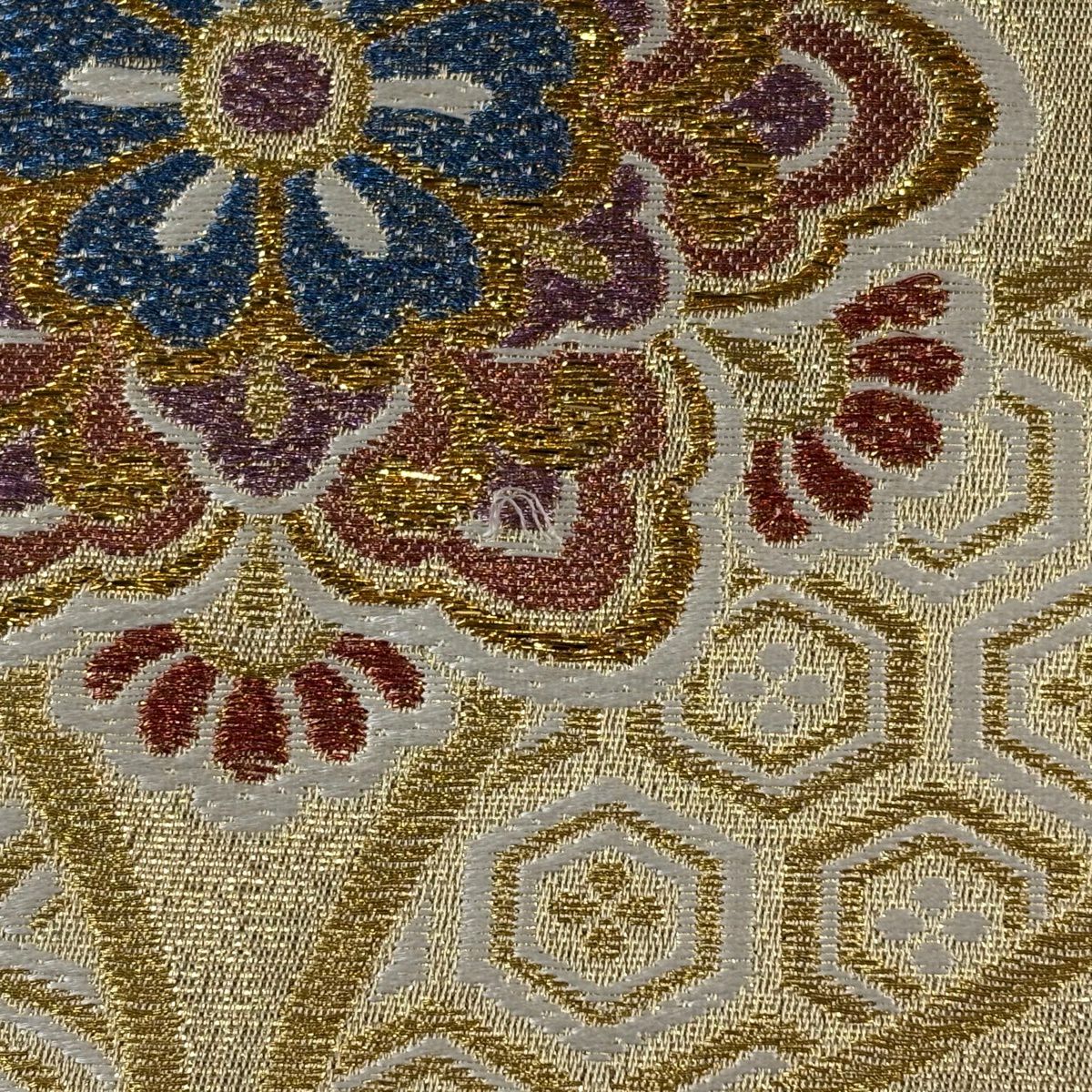 【美品】 袋帶 秀品級 華紋 七寶 金絲 金金箔 金色 六通 純蠶絲