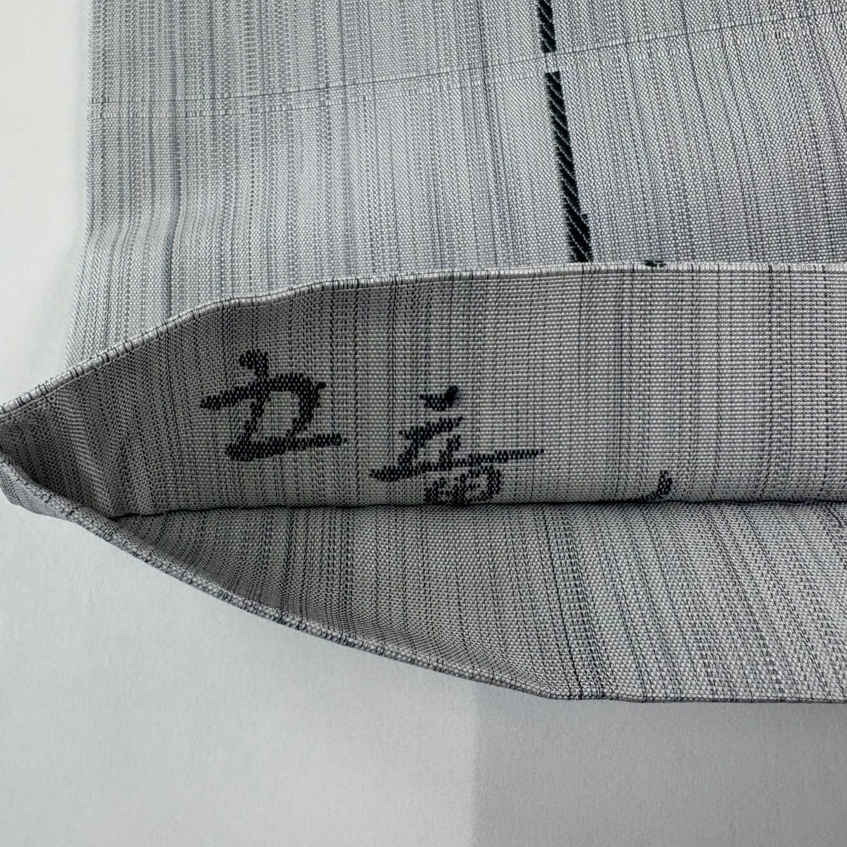 袋帶 秀品級 格子 草花紋 青灰 深藍色 六通 純蠶絲