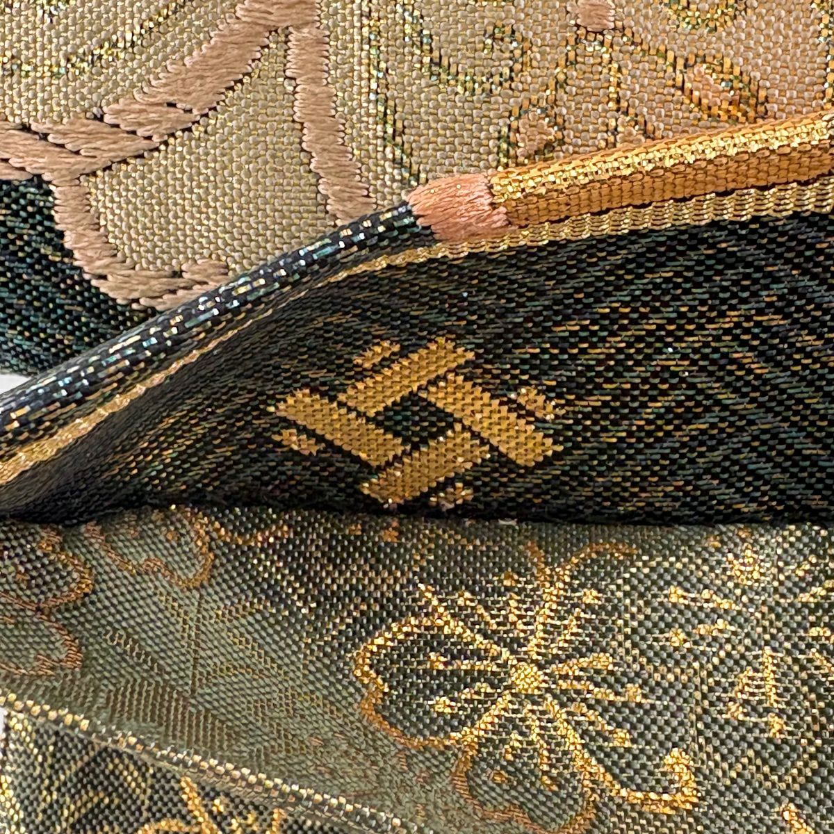 【美品】 袋帶 秀品級 有落款 振袖禮服禮服適用 櫻花 波頭 金絲 金金箔 金茶 六通 純蠶絲