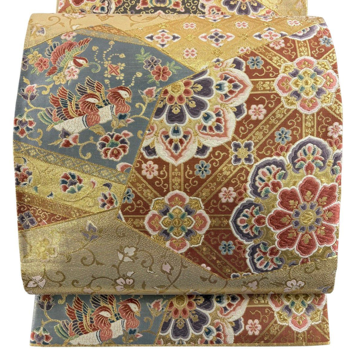 【美品】 袋帶 秀品級 裂取寶華紋 華紋 花唐草紋 金絲 金金箔 金色 六通 純蠶絲