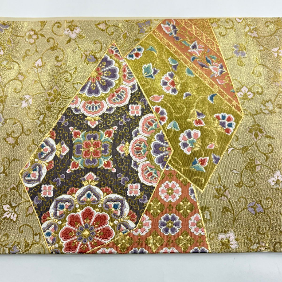 【美品】 袋帶 秀品級 裂取寶華紋 華紋 花唐草紋 金絲 金金箔 金色 六通 純蠶絲