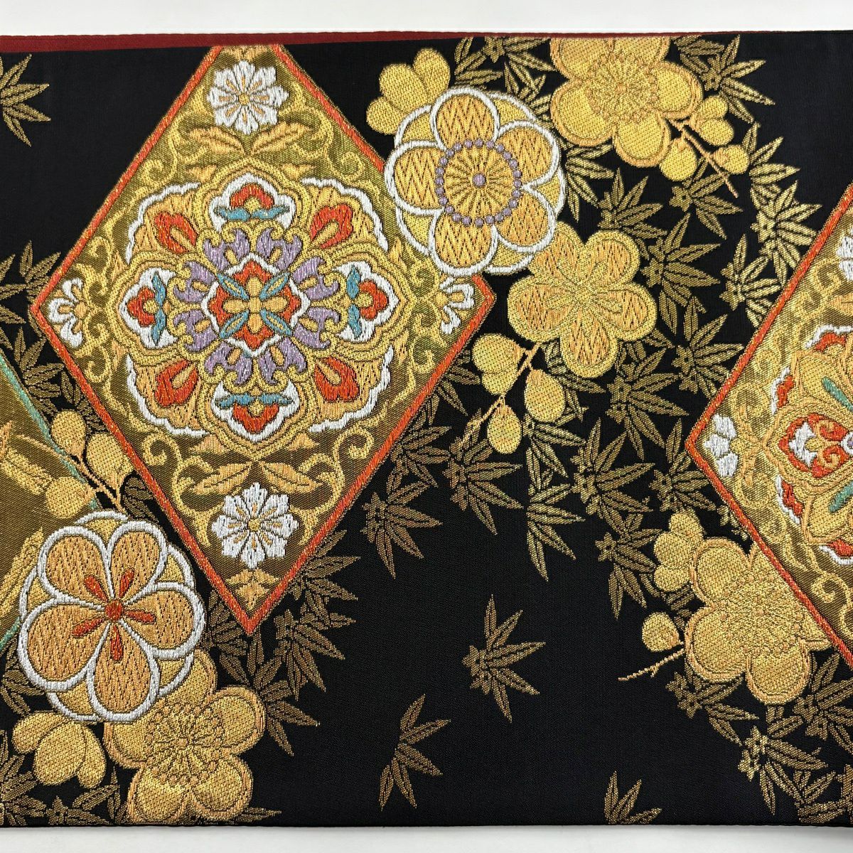【美品】 袋帶 秀品級 華紋 鳳凰 金糸 金金箔 黑 六通 純蠶絲