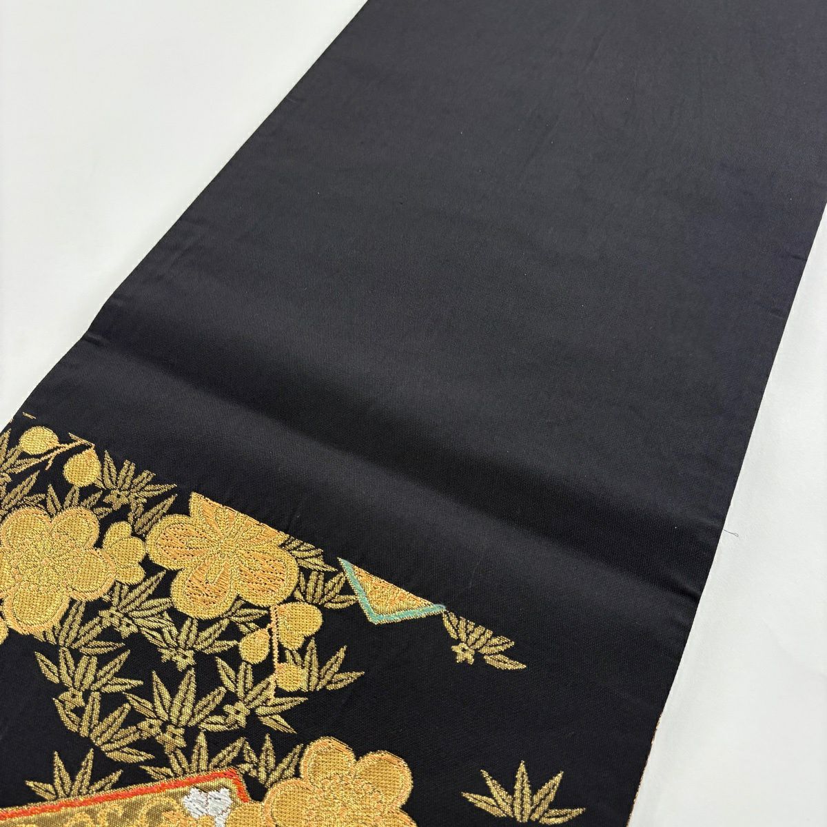 【美品】 袋帶 秀品級 華紋 鳳凰 金糸 金金箔 黑 六通 純蠶絲