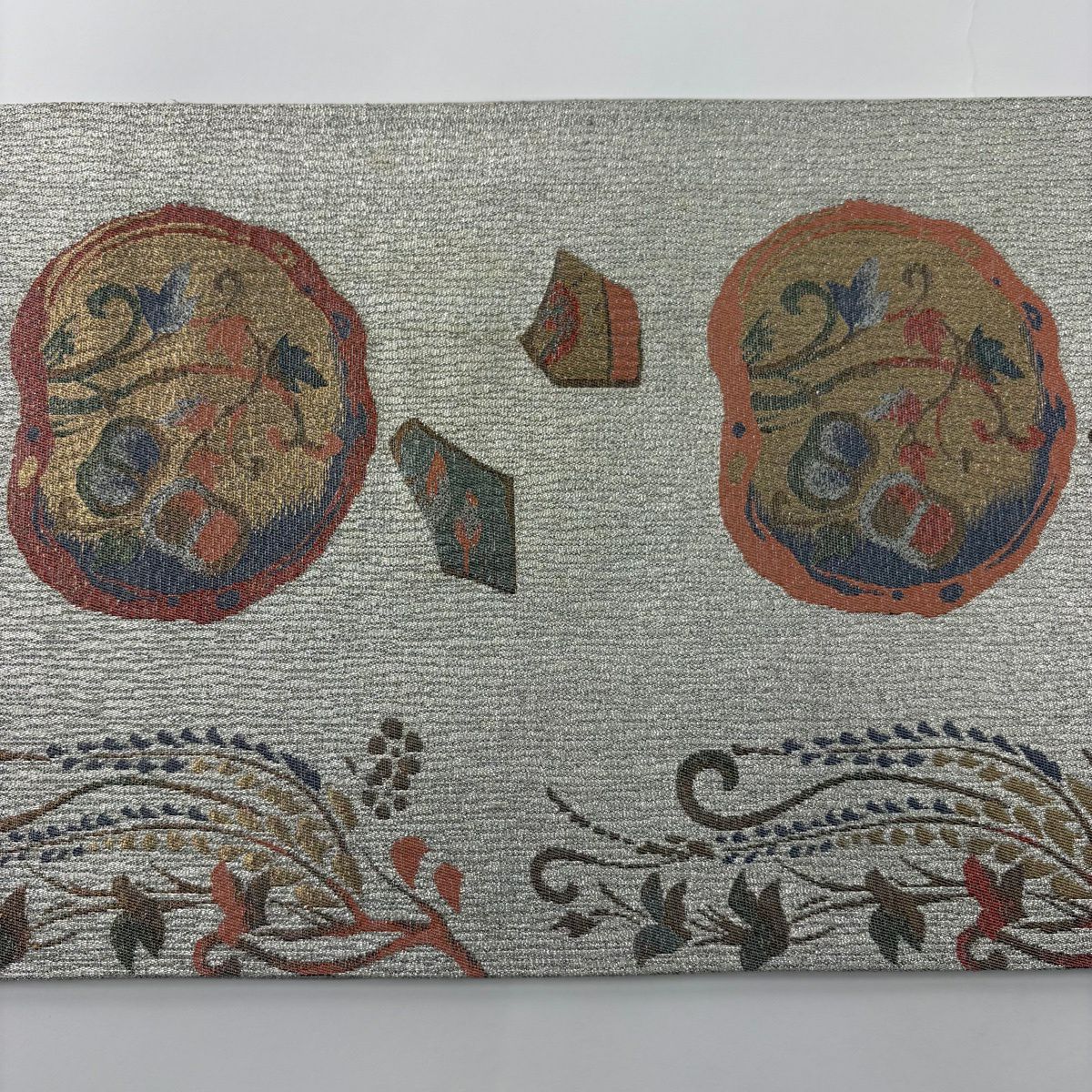 袋帶 秀品級 草花紋紋 金金箔 銀 六通 純蠶絲