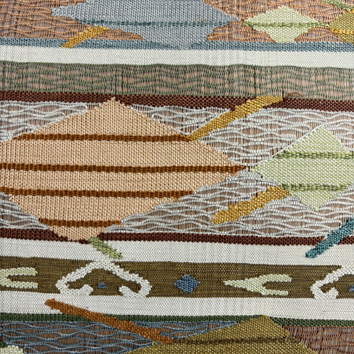 【美品】 袋帶 秀品級 幾何學 金絲 鶯色 大鼓圖案 純蠶絲