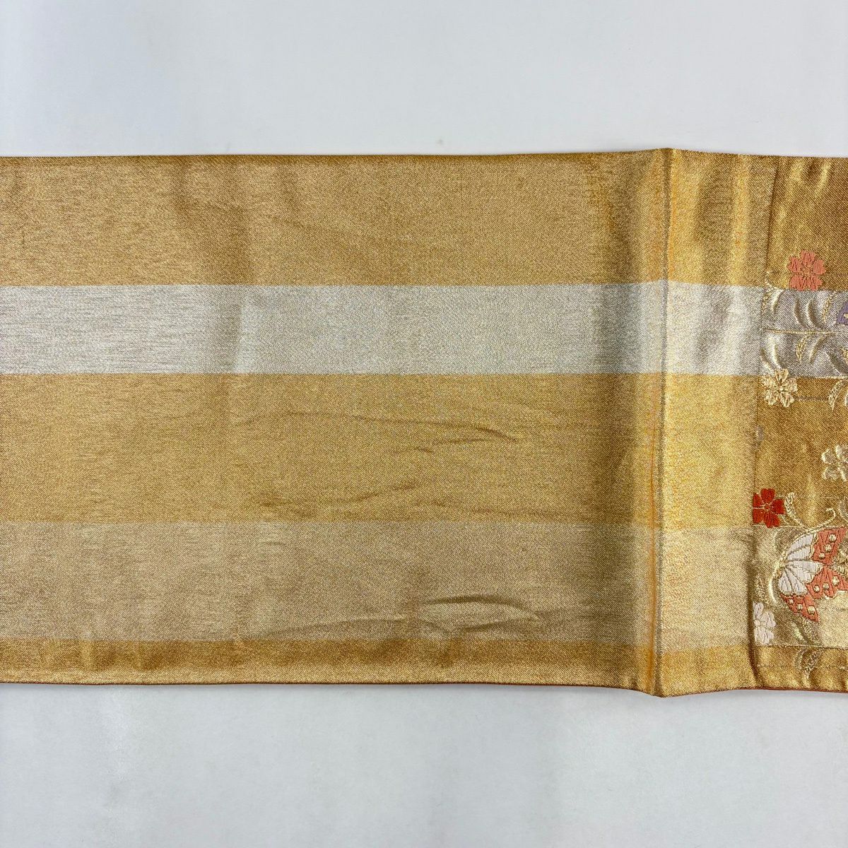 袋帶 秀品級櫻花 蝴蝶 金絲 金金箔 金色 六通 純蠶絲