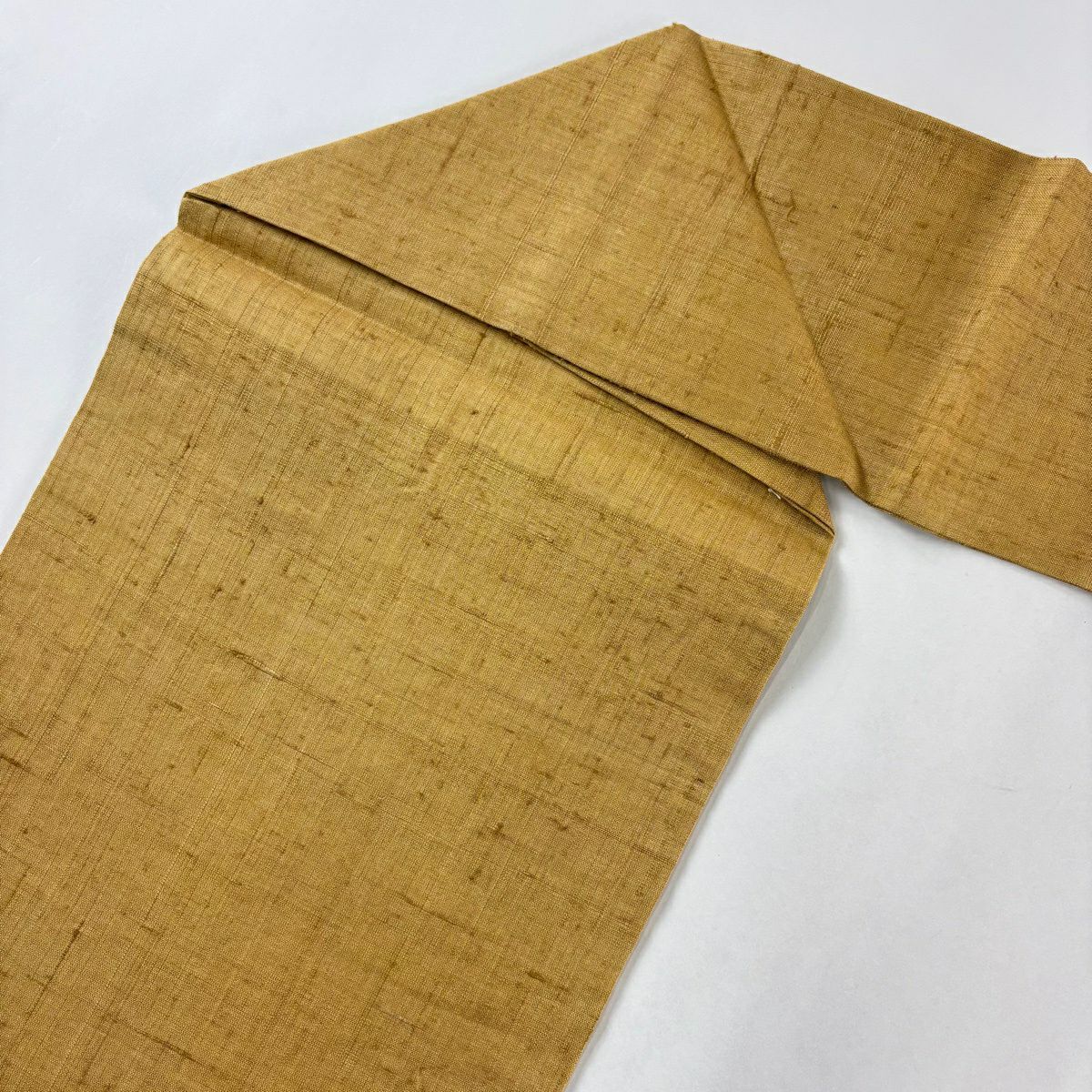 【美品】名古屋帶 秀品級 紬織織 花唐草紋 幾何學 黃土 純蠶絲