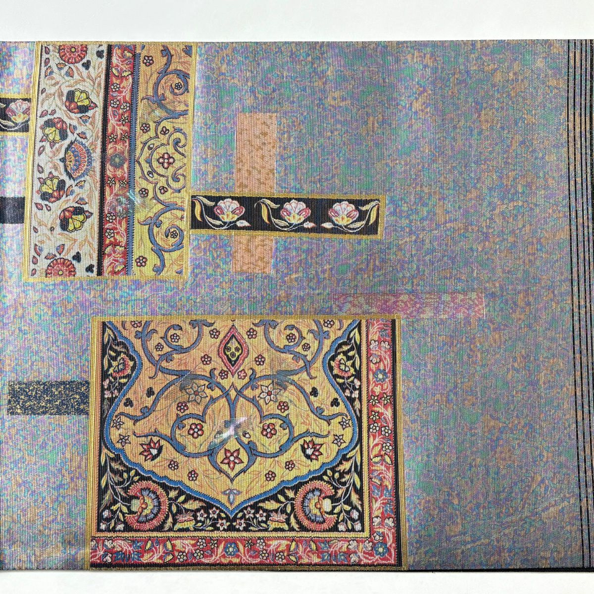 【美品】 袋帶 秀品級 落款 草花紋 更紗 螺鈿金金箔 淺紫 お太鼓圖案 純蠶絲