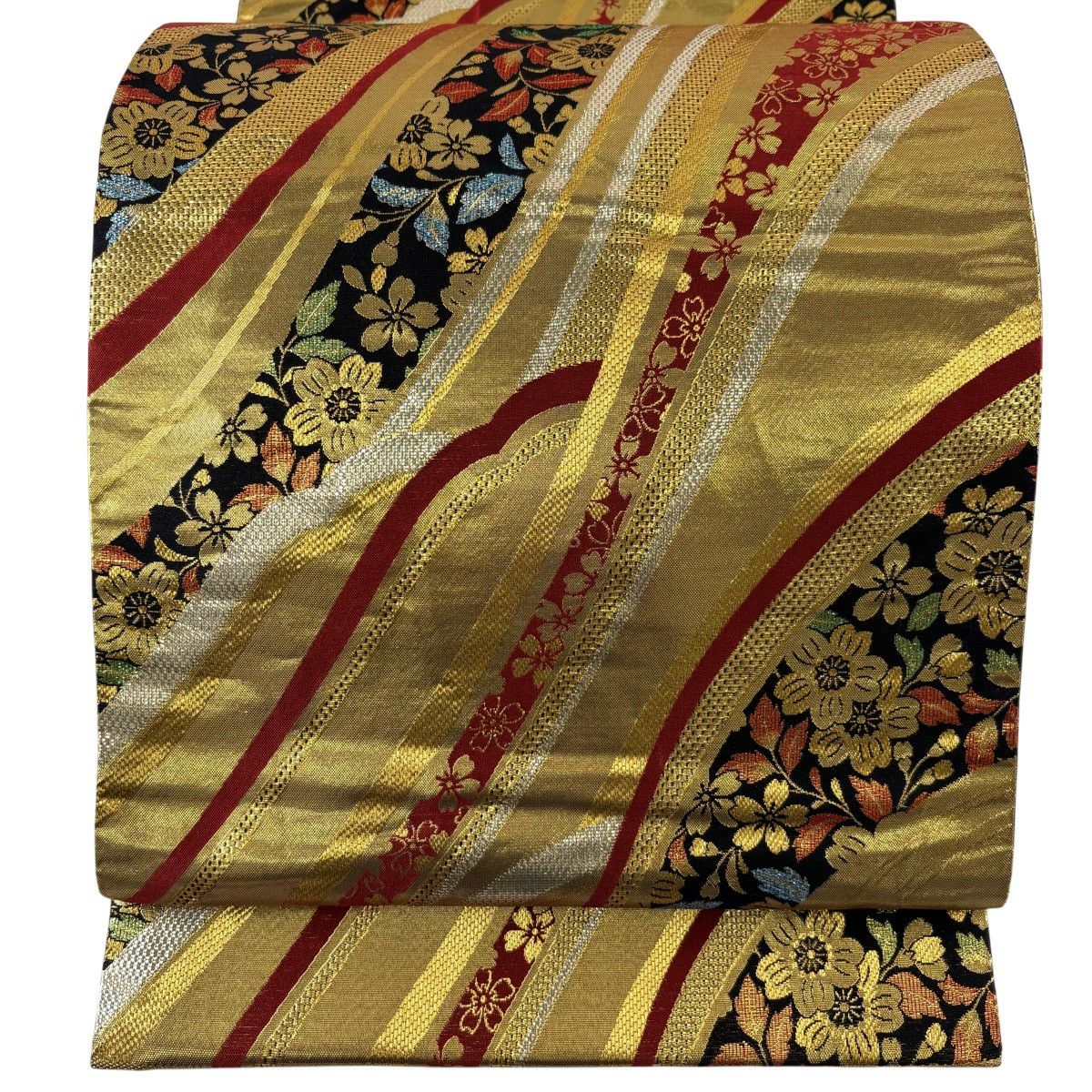袋帶 秀品級 振袖禮服禮服用 櫻花 幾何學 金絲 金金箔 金色 六通 純蠶絲