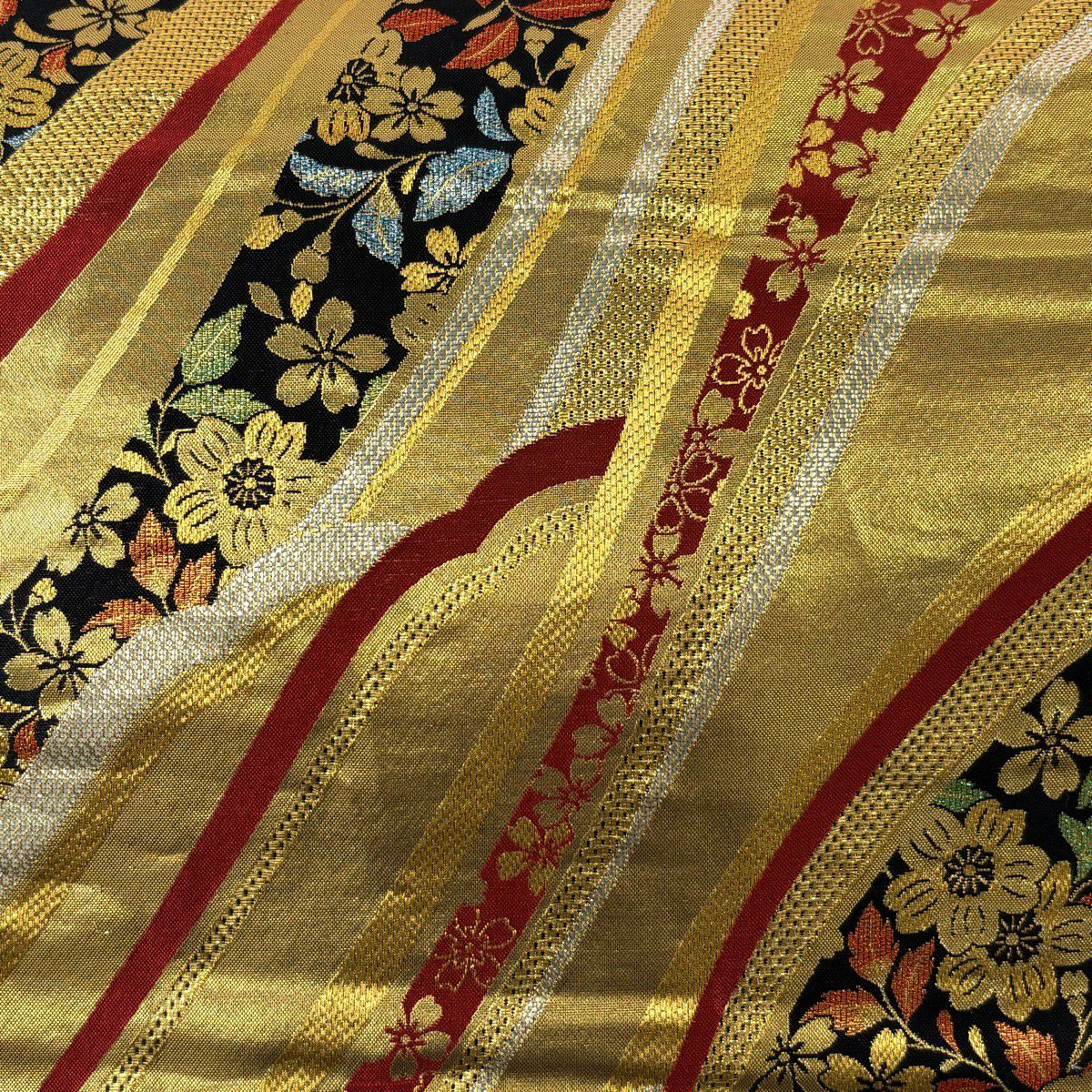 袋帶 秀品級 振袖禮服禮服用 櫻花 幾何學 金絲 金金箔 金色 六通 純蠶絲